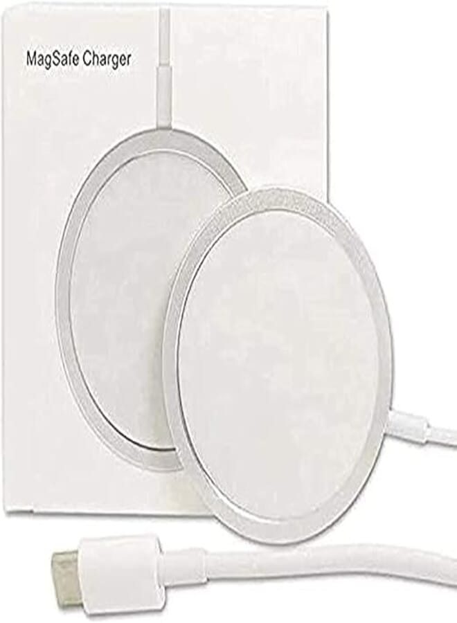 شاحن لاسلكي مغناطيسي لشاحن ماغسيف، 15 واط كحد أقصى شاحن لاسلكي سريع مع منفذ USB C متوافق فقط مع آيفون 12/12 ميني/12 برو/12 برو ماكس/حافظة ماغسيف، آيربودز، أبيض